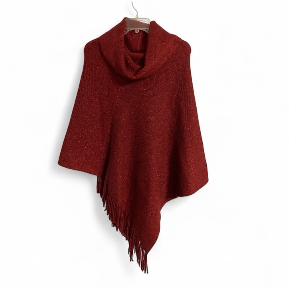 NWT Chico’s cozy stripe cowl neck poncho in Wild Poppy shimmer One Size